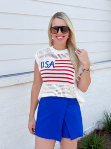 The Rise And Fall Royal Blue Heavy Knit Wrapped Skort