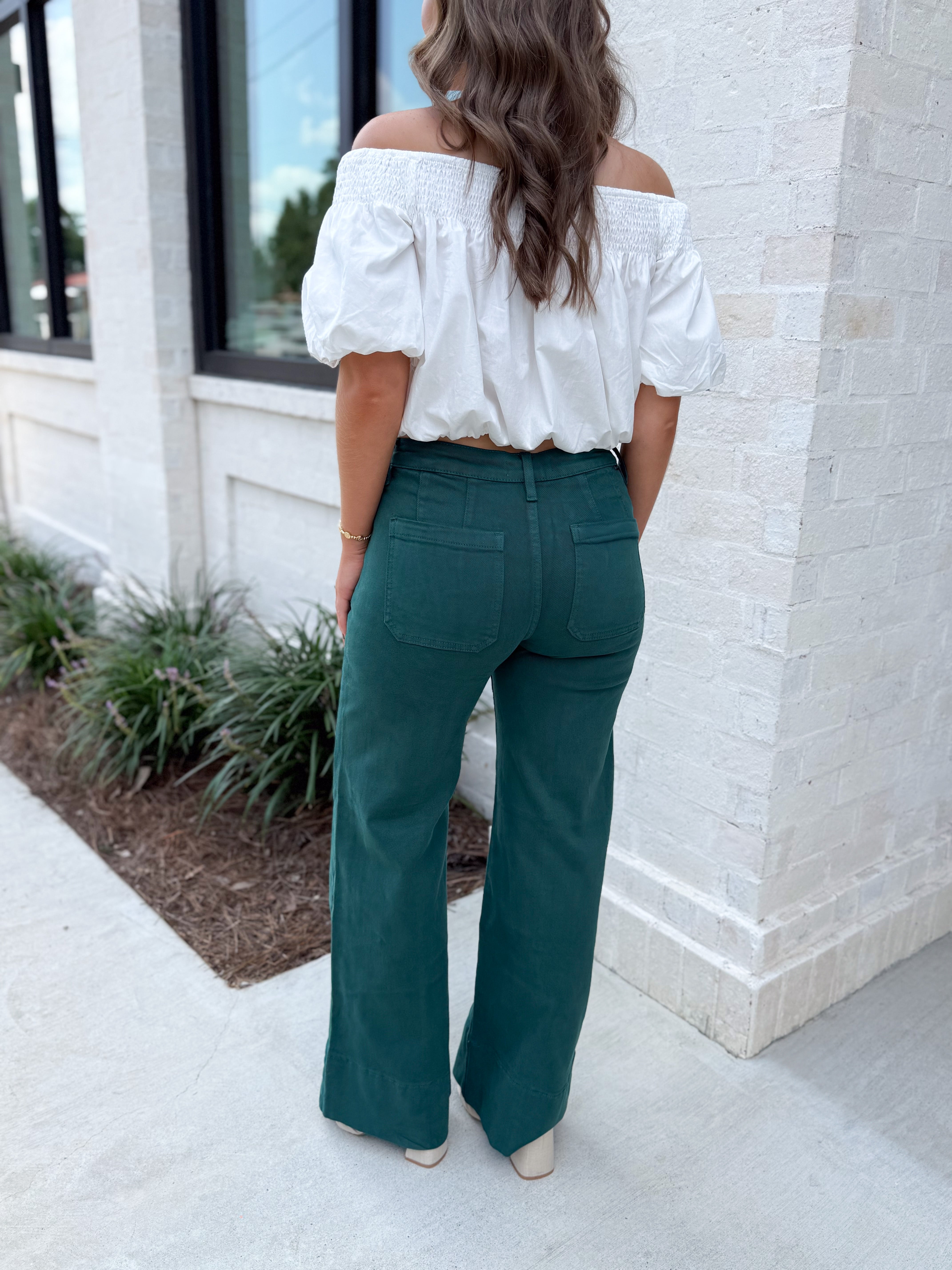 Heidi Hunter Green Mid Rise Wide Leg Jeans
