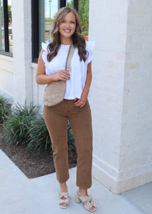 Elani Cappuccino Mid Rise-Crop Straight Pants