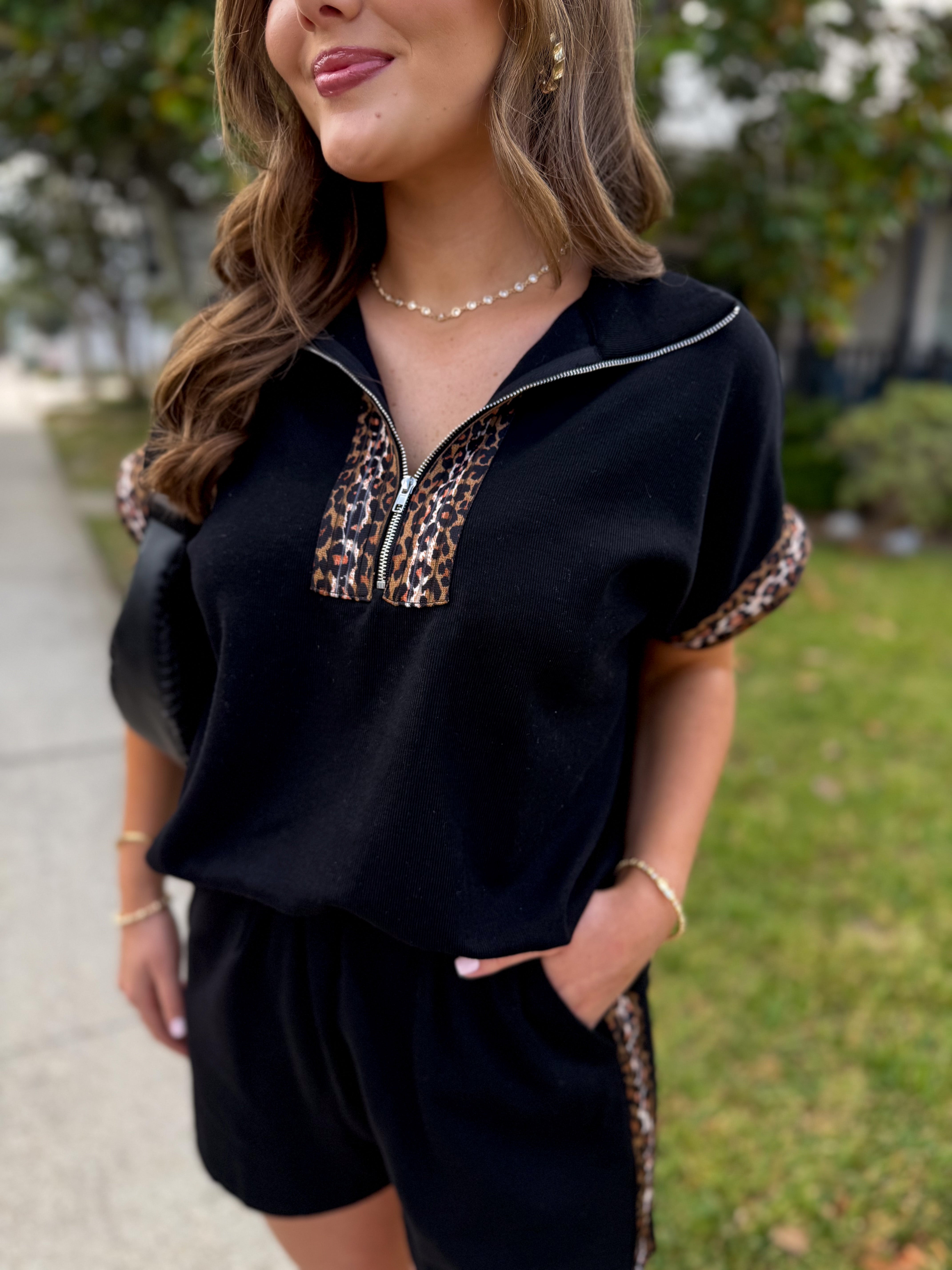 On My Own Cheetah Detail Top