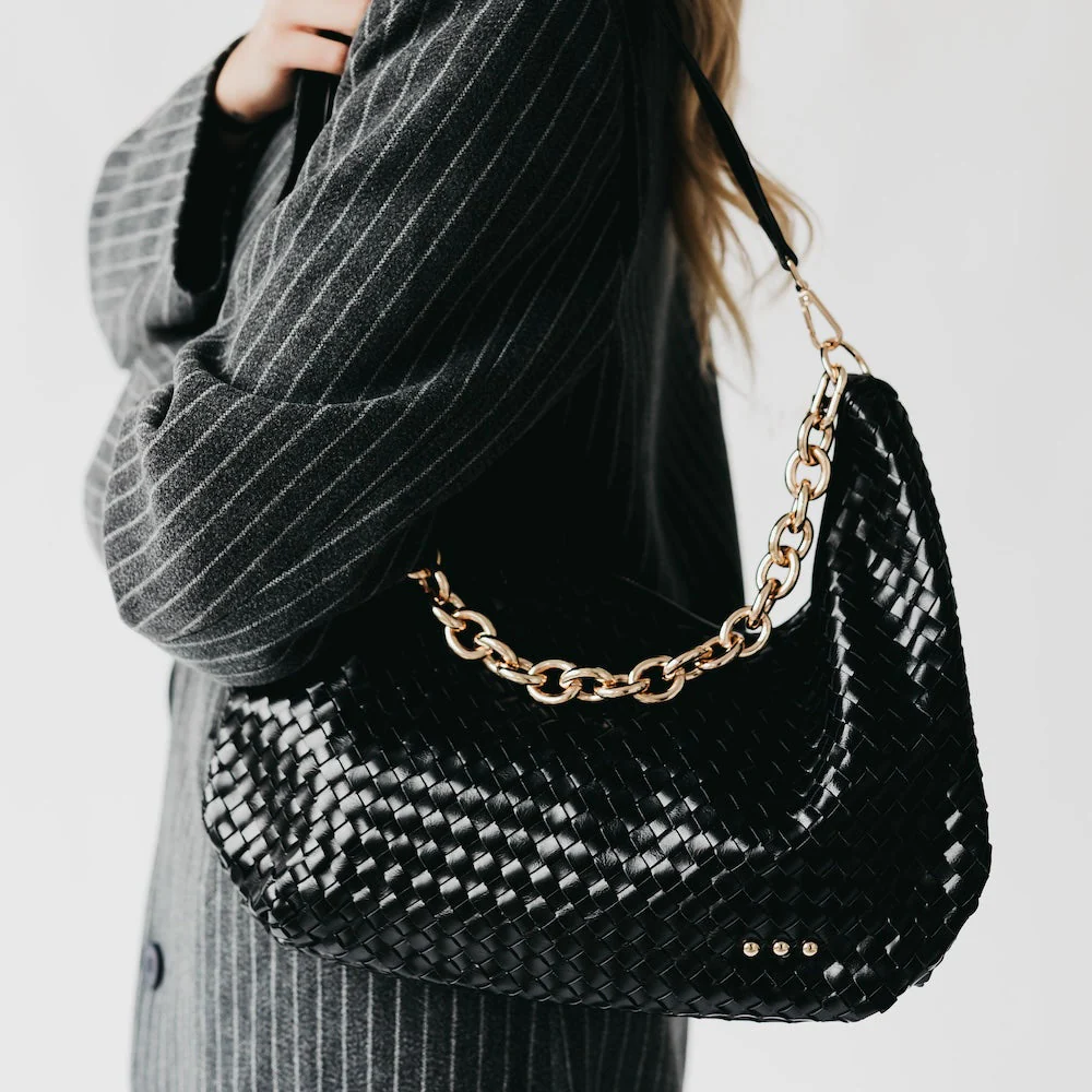 Sienna Slouchy Black Woven Shoulder Bag