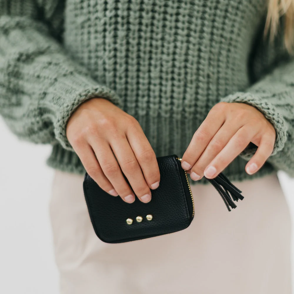 Ava Accordion Black Zip Around Wallet