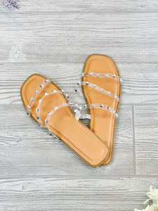 Jolie Embellished Clear Strap Flat Sandals