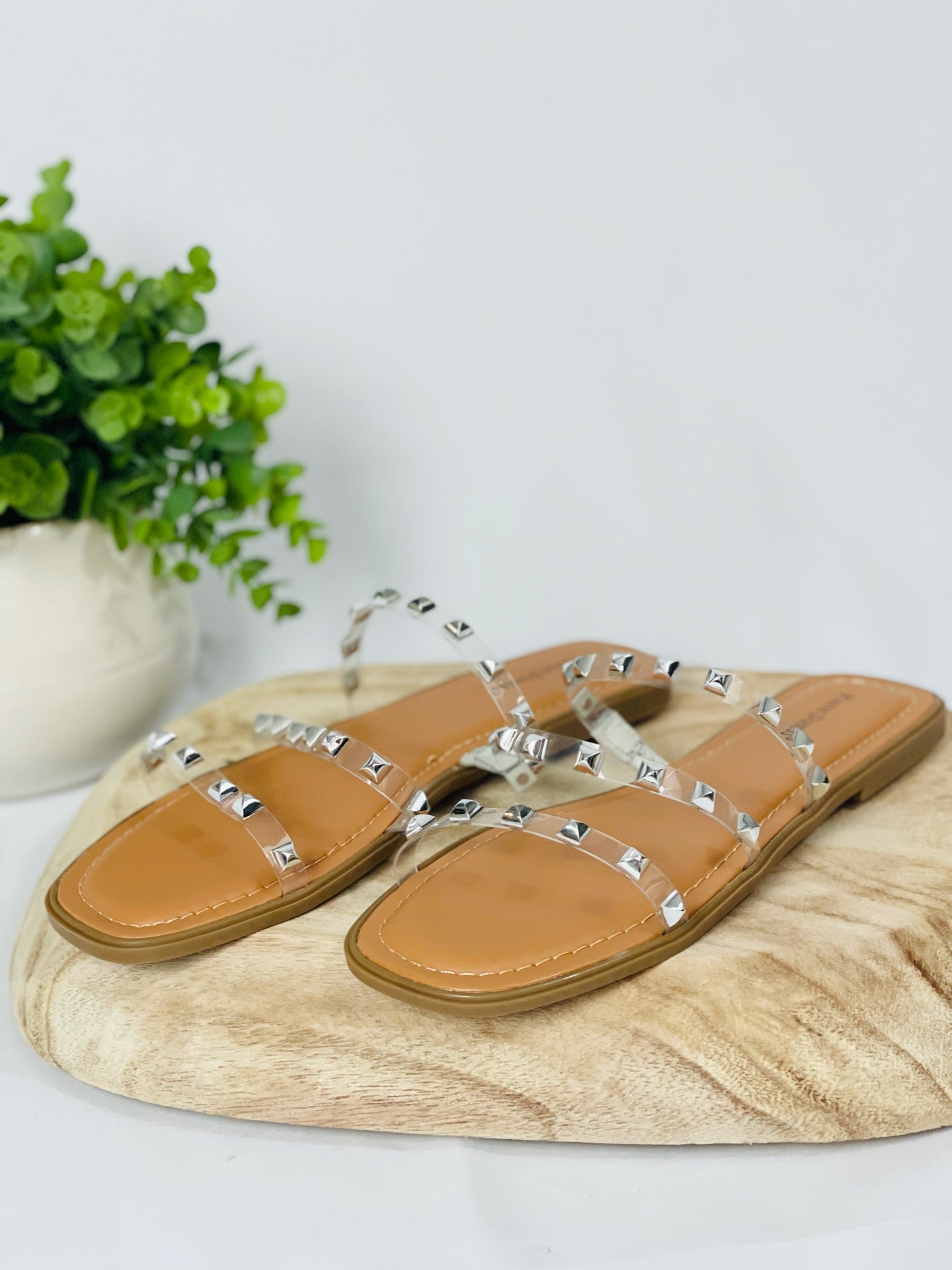 Jolie Embellished Clear Strap Flat Sandals